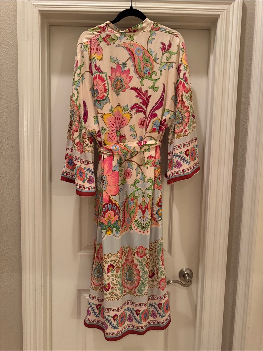 Zara Cream Floral Wrap Kimono Duster Cardigan Belted light weight cover up Small - Picture 11 of 14